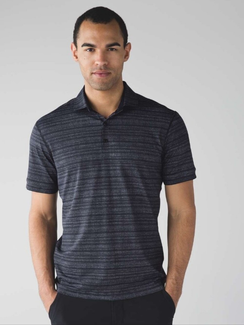 lululemon athletica Propel Polo-Cut Back Black and White Stripe